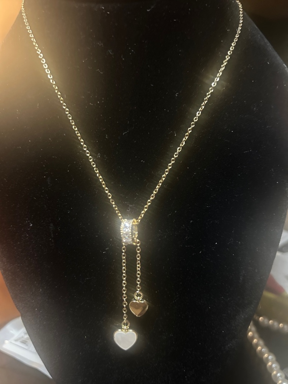 Gold Heart Drop Necklace with Crystal Accent - Women Jewelry